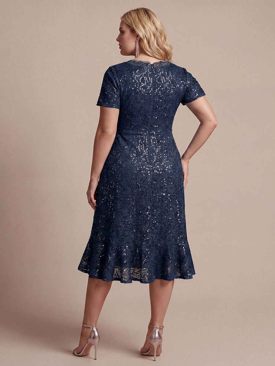 Plus Size Lace High Low Wedding Guest Dress #color_Navy Blue