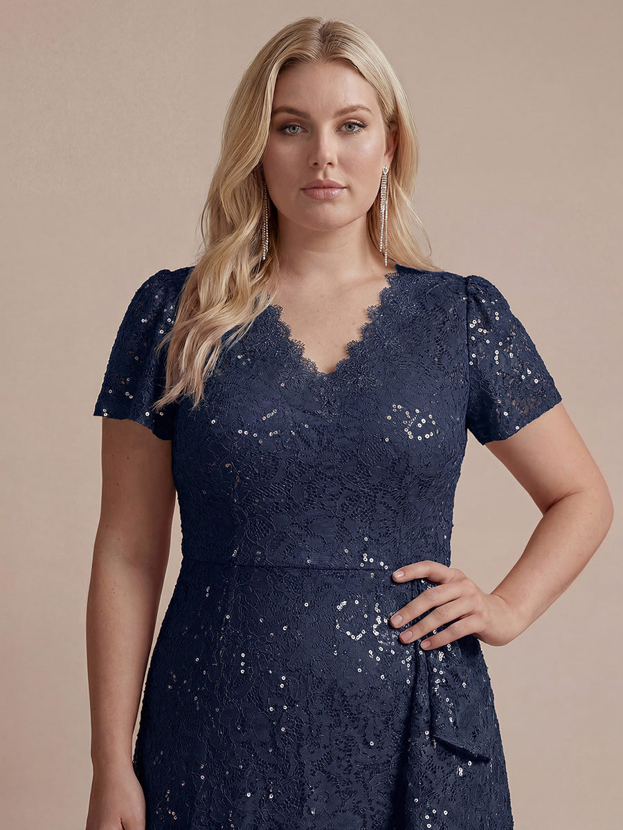 Plus Size Lace High Low Wedding Guest Dress #color_Navy Blue