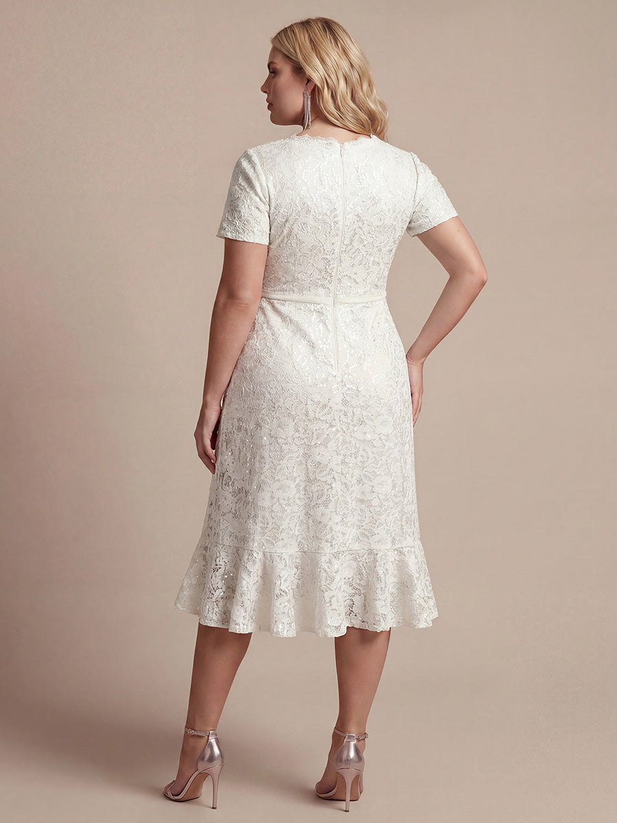 Sequin Lace Puff Sleeve Wedding Guest Dress #color_White