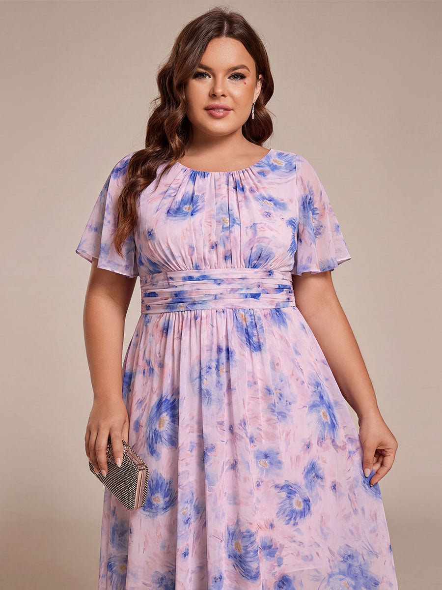 Chic A-Line Pleated Knee-Length Flowy Chiffon Wedding Guest Dress #color_Azure Bream