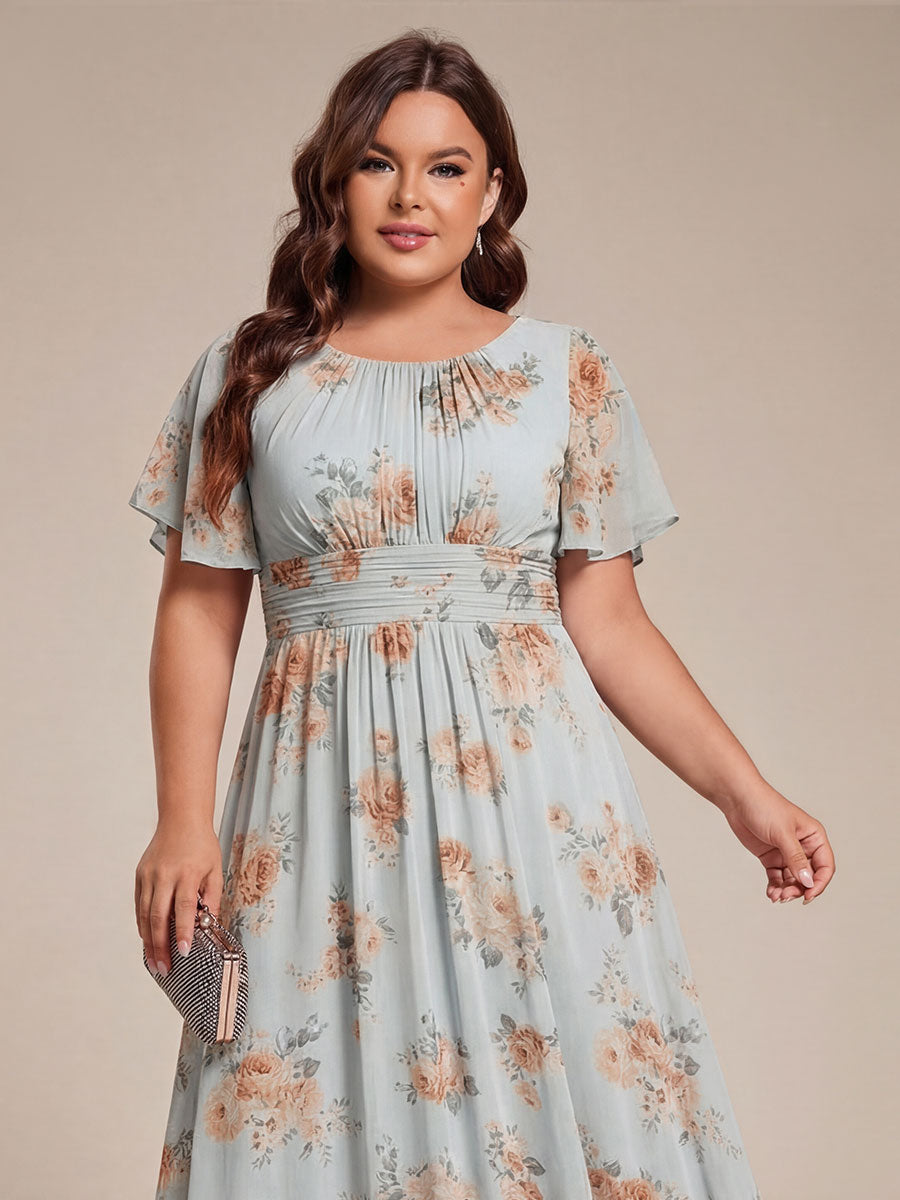 Chic A-Line Pleated Knee-Length Flowy Chiffon Wedding Guest Dress #color_Amber Bloom