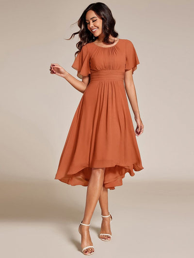 Chic A-Line Pleated Knee-Length Flowy Chiffon Wedding Guest Dress #color_Brandied Melon