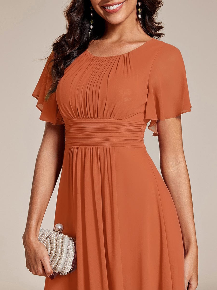 Chic A-Line Pleated Knee-Length Flowy Chiffon Wedding Guest Dress #color_Brandied Melon