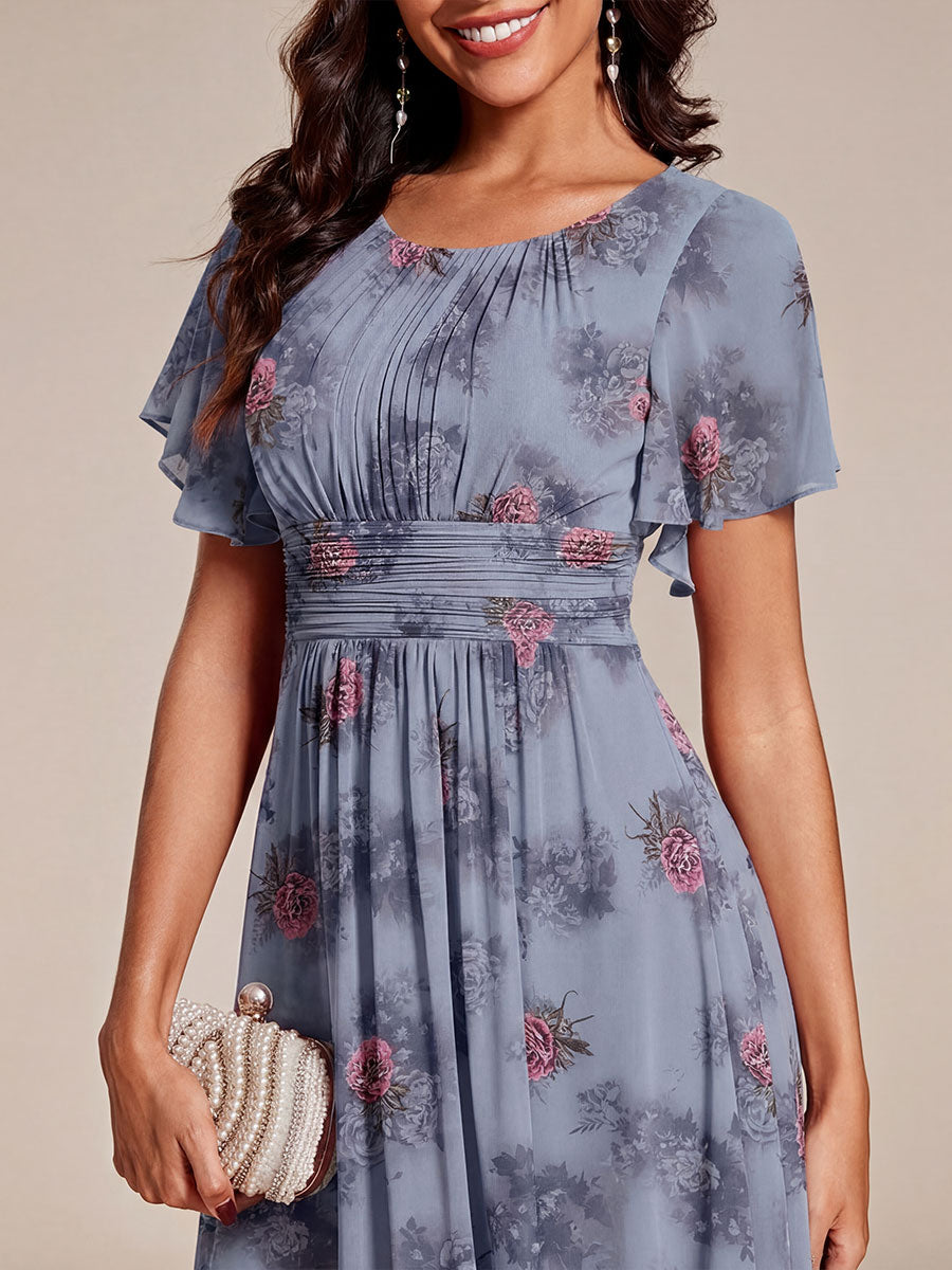 Chic A-Line Pleated Knee-Length Flowy Chiffon Wedding Guest Dress #color_Dusty Peony