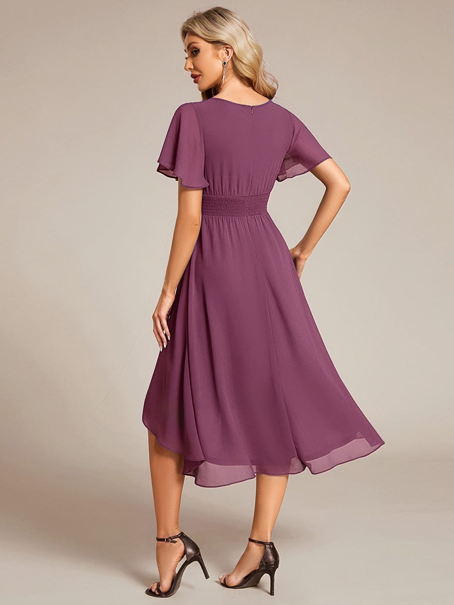 Chic A-Line Pleated Knee-Length Flowy Chiffon Wedding Guest Dress #color_Damson