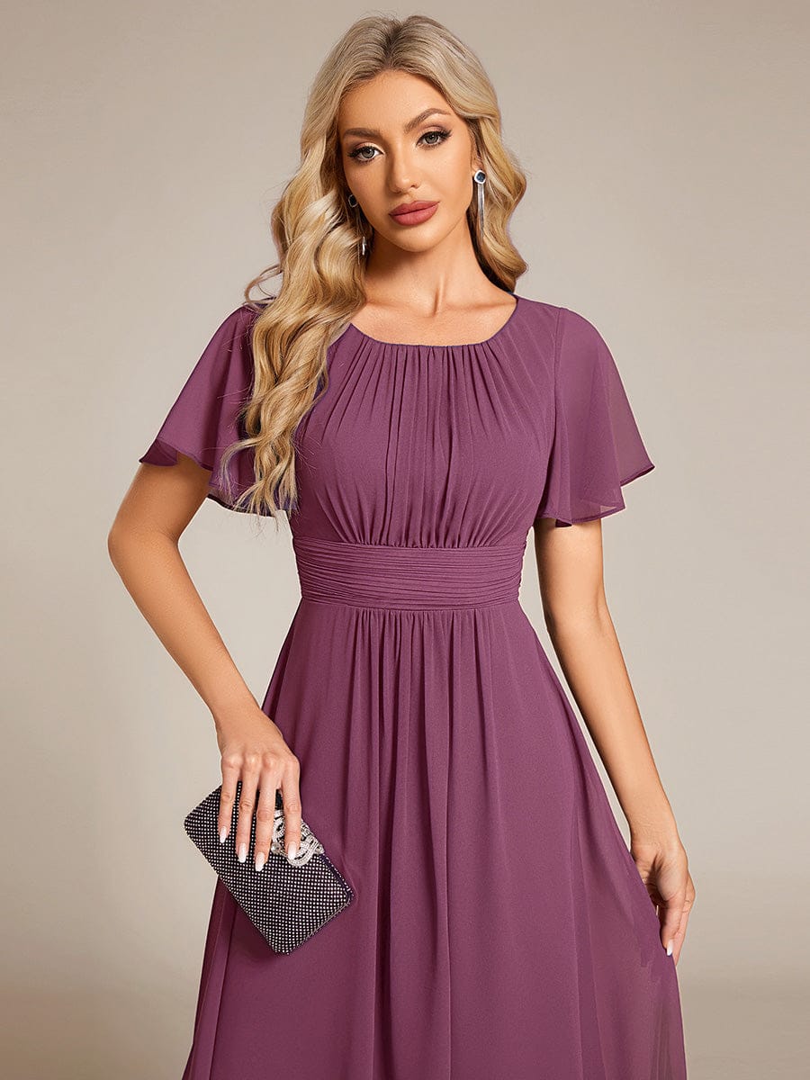 Chic A-Line Pleated Knee-Length Flowy Chiffon Wedding Guest Dress #color_Damson