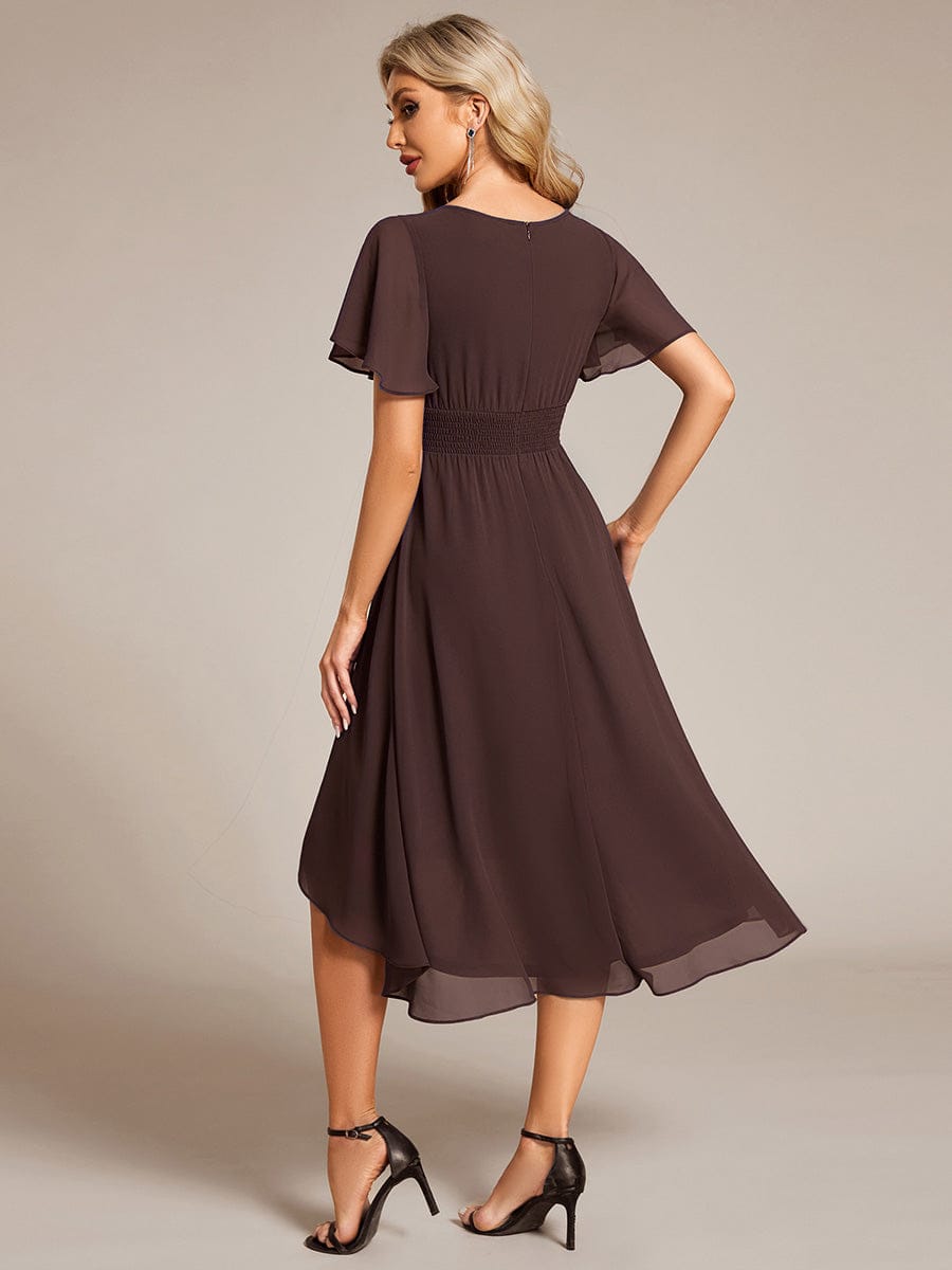 Chic A-Line Pleated Knee-Length Flowy Chiffon Wedding Guest Dress #color_Espresso