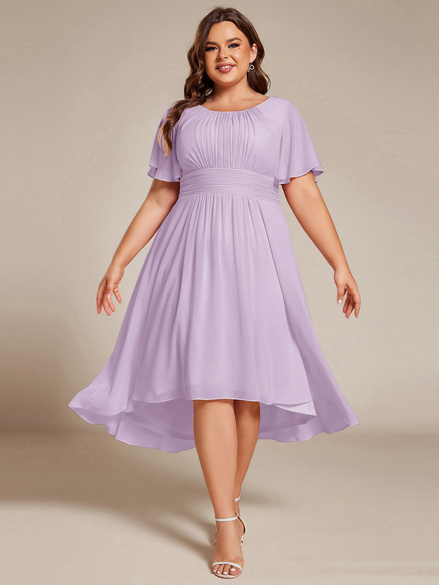 Chic A-Line Pleated Knee-Length Flowy Chiffon Wedding Guest Dress #color_Frosted Lilac