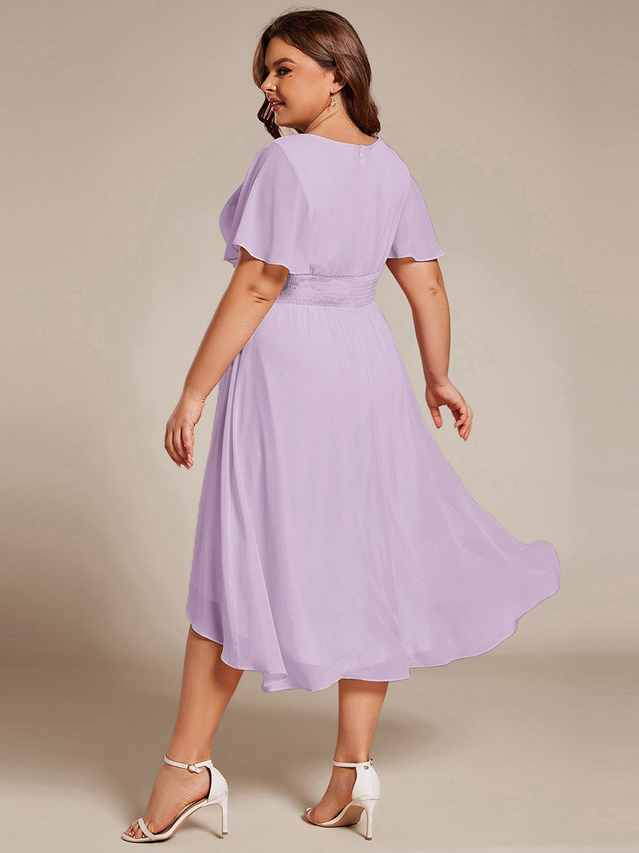 Chic A-Line Pleated Knee-Length Flowy Chiffon Wedding Guest Dress #color_Frosted Lilac