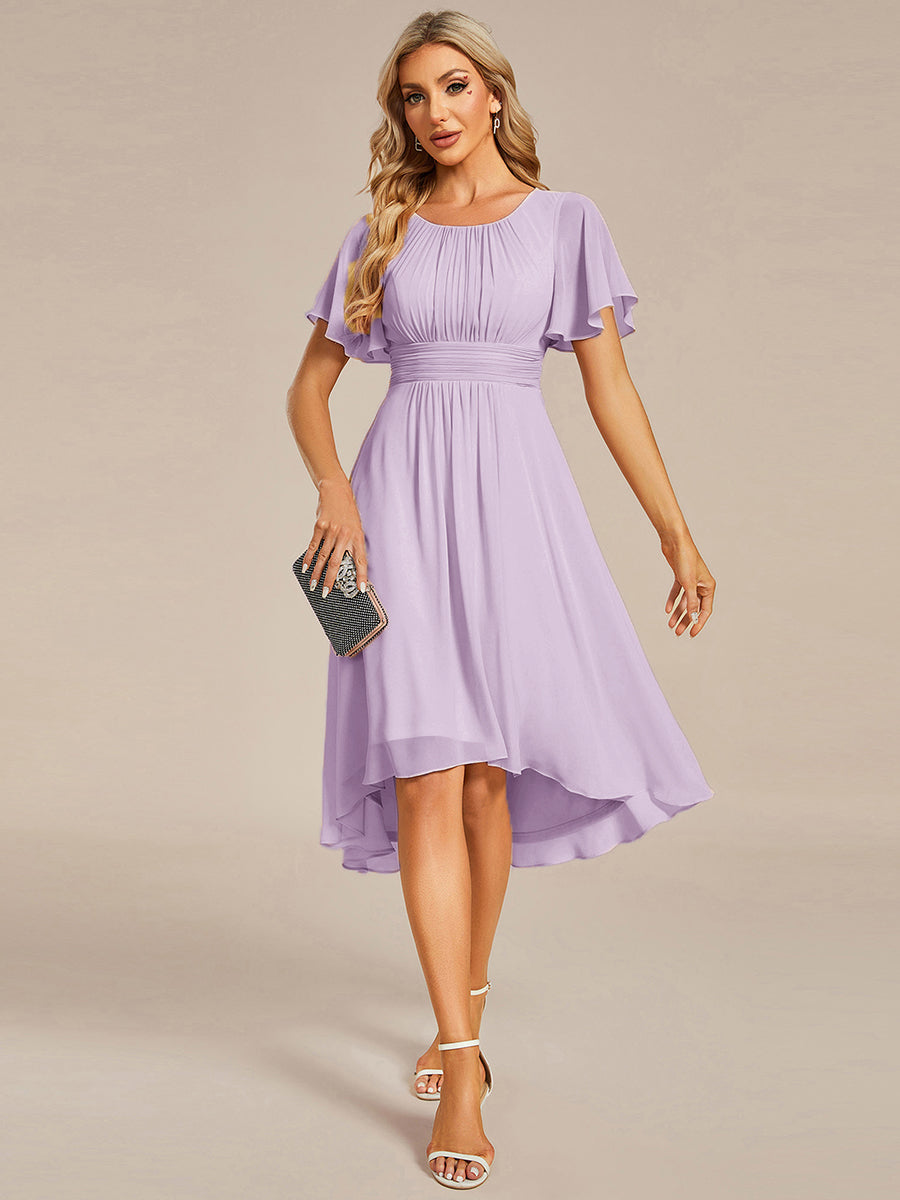 Chic A-Line Pleated Knee-Length Flowy Chiffon Wedding Guest Dress #color_Frosted Lilac