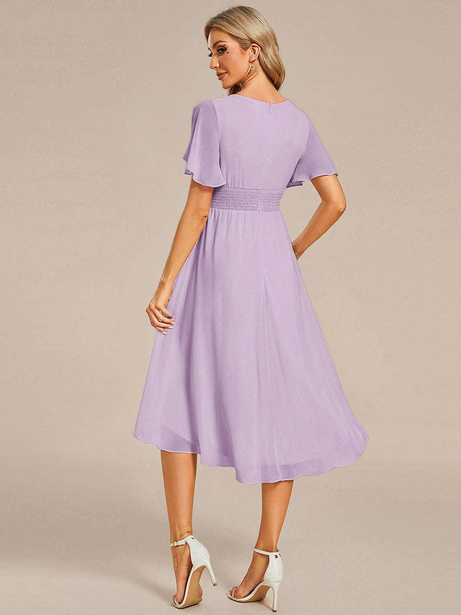 Chic A-Line Pleated Knee-Length Flowy Chiffon Wedding Guest Dress #color_Frosted Lilac