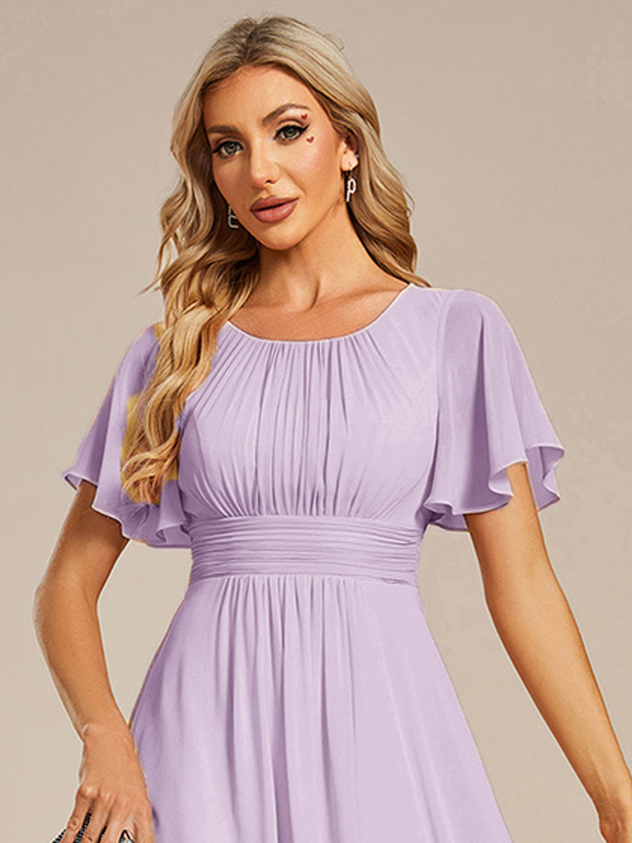 Chic A-Line Pleated Knee-Length Flowy Chiffon Wedding Guest Dress #color_Frosted Lilac