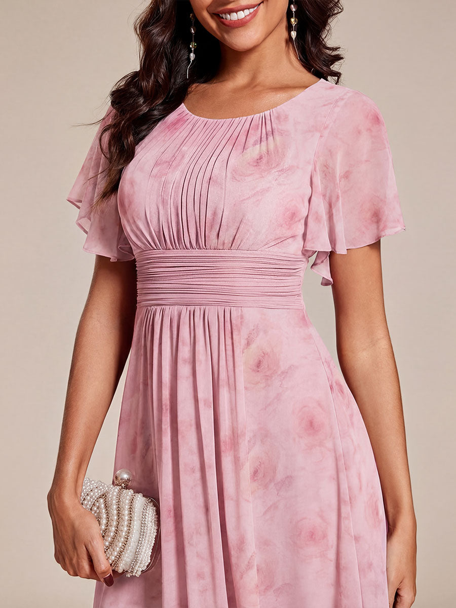 Chic A-Line Pleated Knee-Length Flowy Chiffon Wedding Guest Dress #color_Light Purple Roses