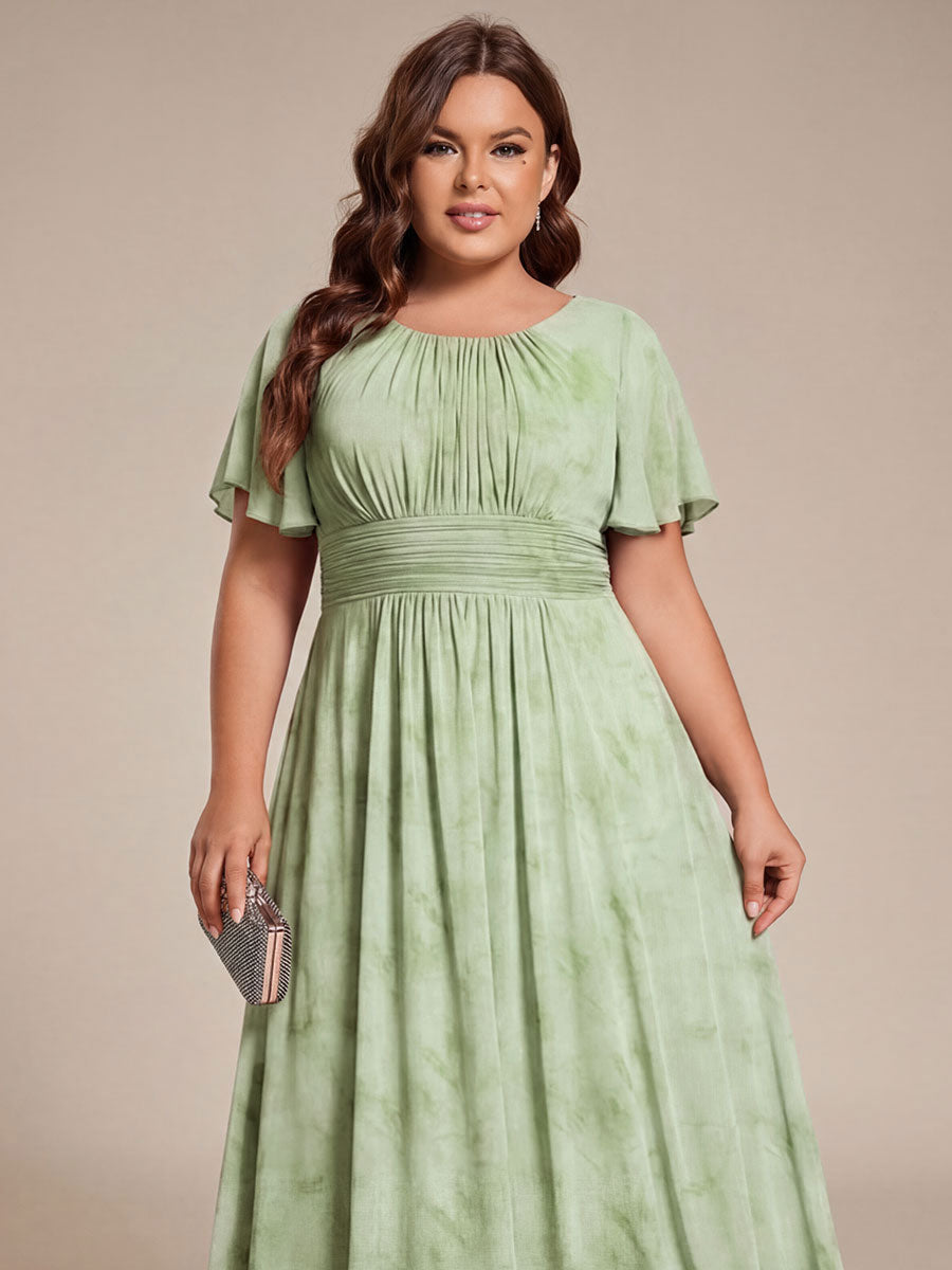 Chic A-Line Pleated Knee-Length Flowy Chiffon Wedding Guest Dress #color_Light Green Roses