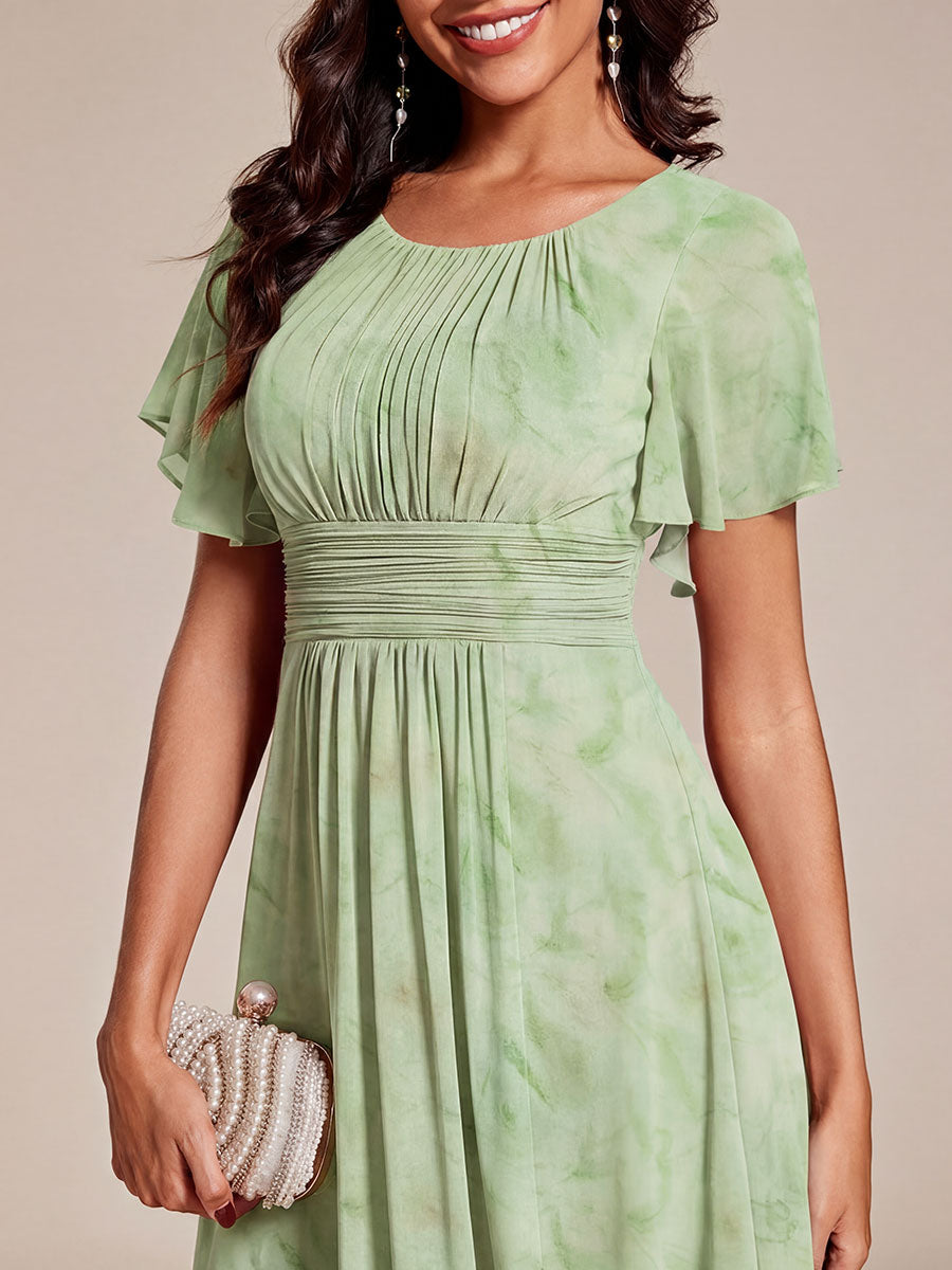 Chic A-Line Pleated Knee-Length Flowy Chiffon Wedding Guest Dress #color_Light Green Roses