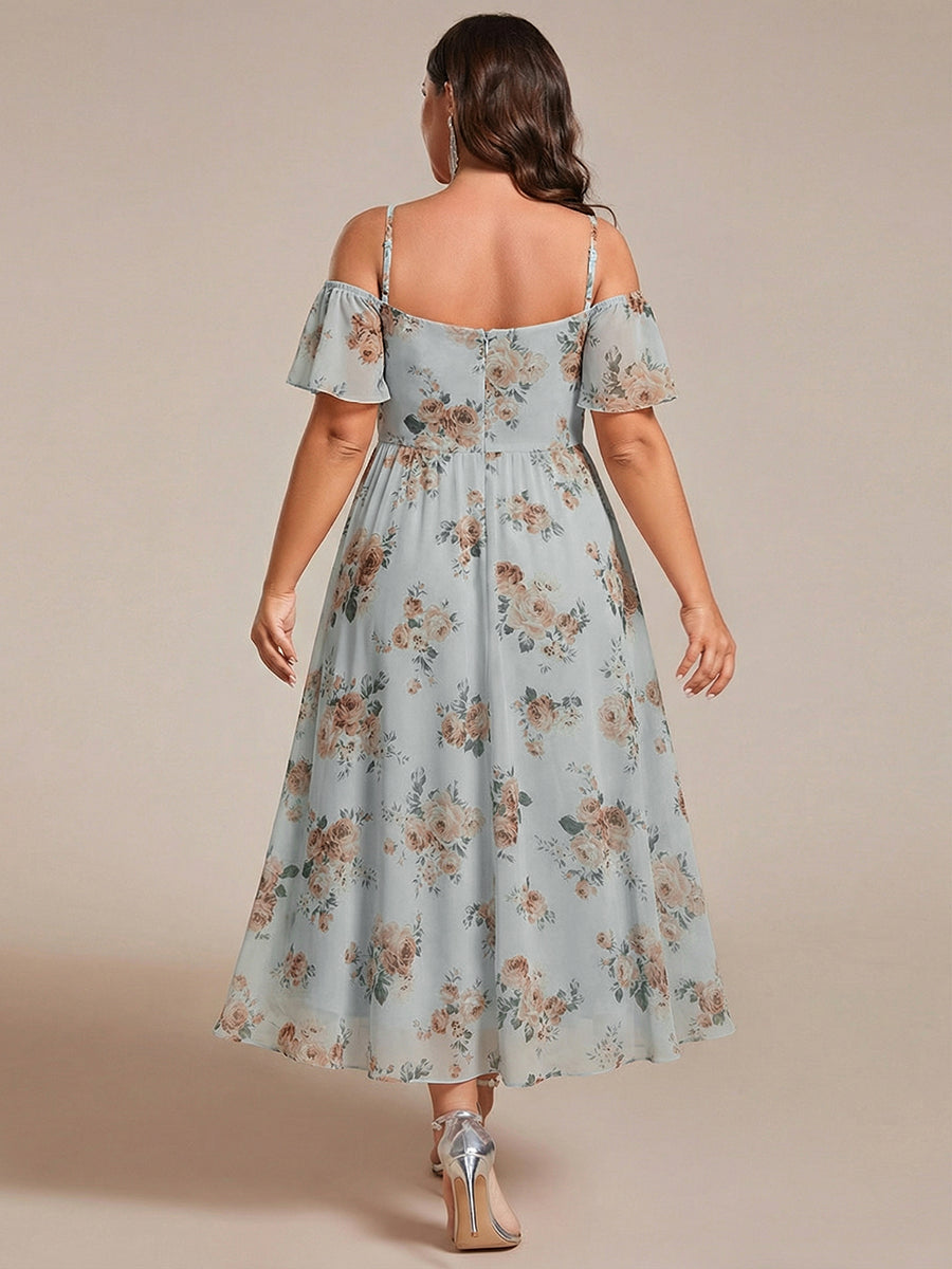Spaghetti Strap Cold Shoulder Chiffon A-Line Midi Wedding Guest Dress #color_Amber Bloom