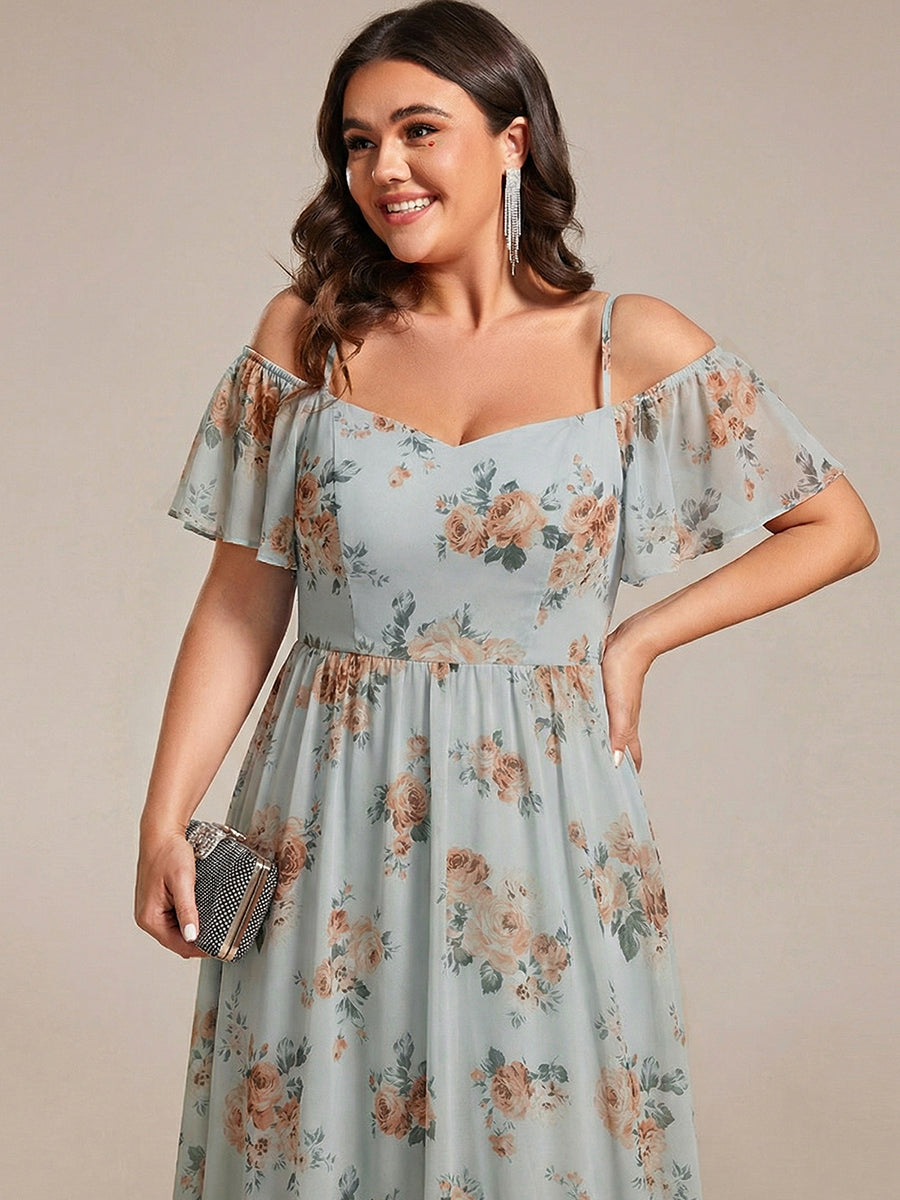 Spaghetti Strap Cold Shoulder Chiffon A-Line Midi Wedding Guest Dress #color_Amber Bloom