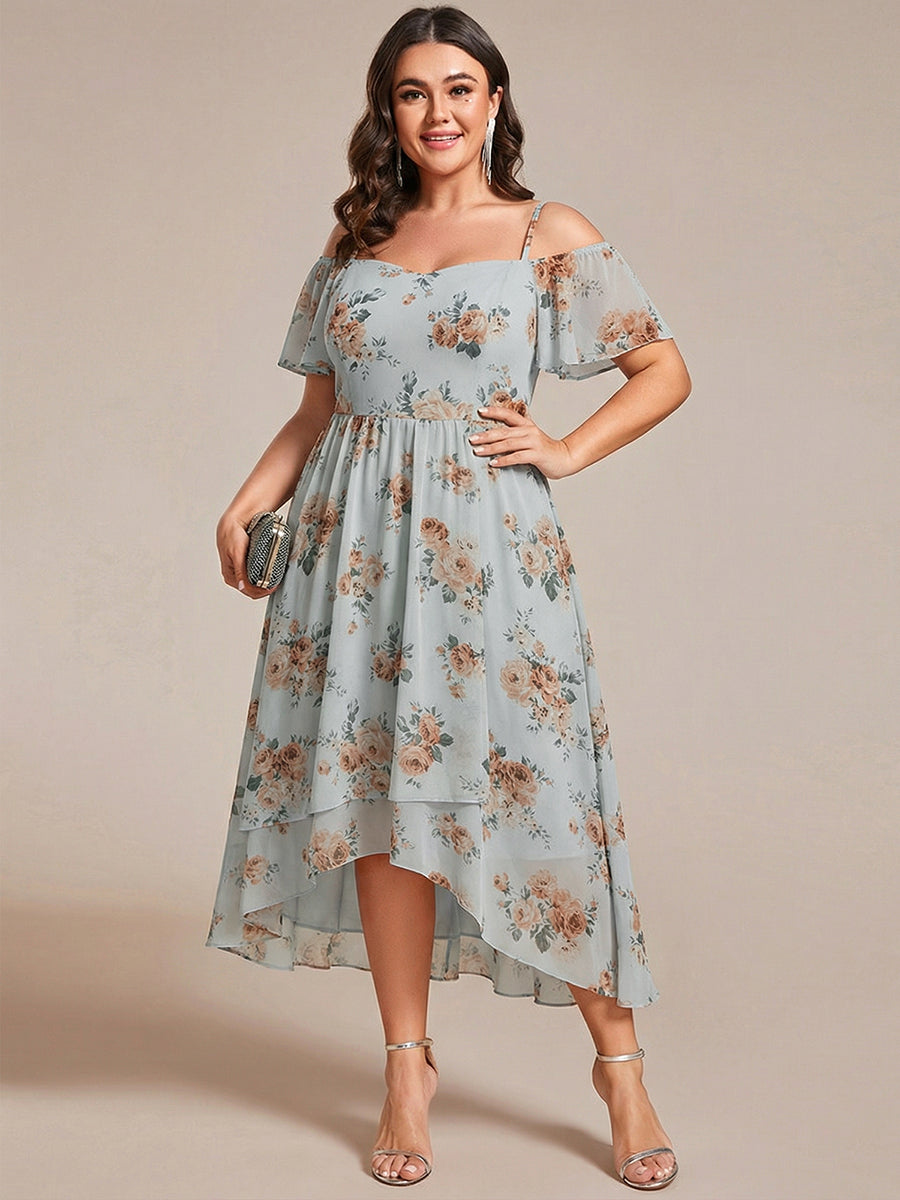 Spaghetti Strap Cold Shoulder Chiffon A-Line Midi Wedding Guest Dress #color_Amber Bloom