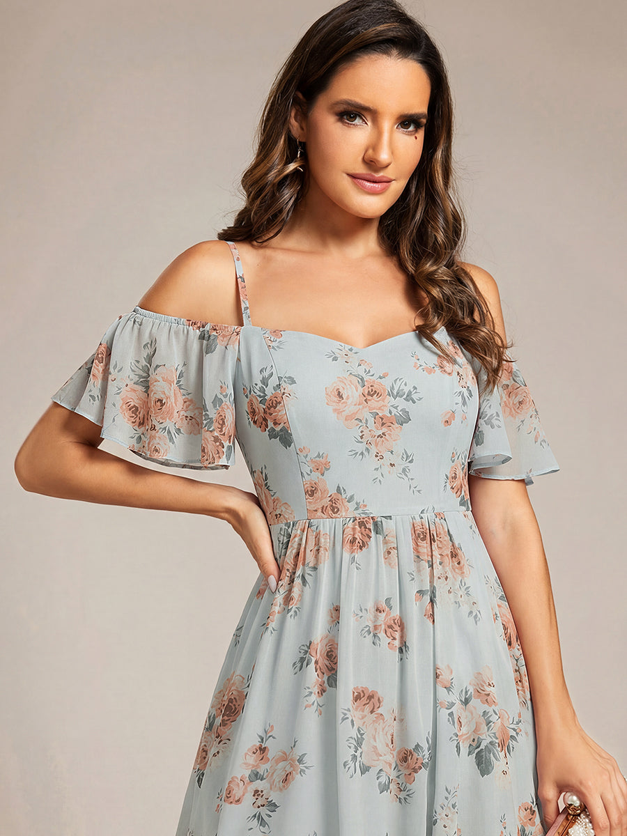 Spaghetti Strap Cold Shoulder Chiffon A-Line Midi Wedding Guest Dress #color_Amber Bloom