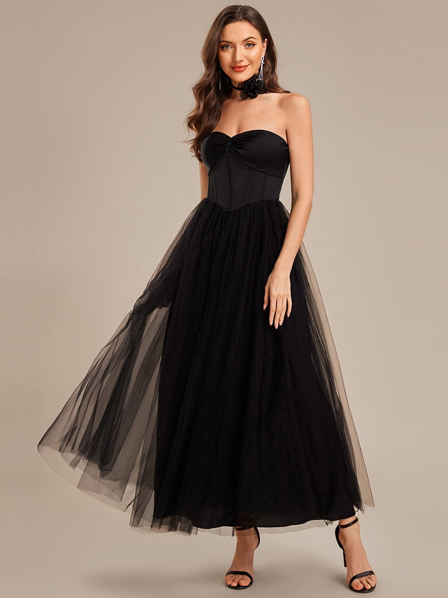 Tie-Front Satin Sleeveless Wedding Guest Dress #color_Black