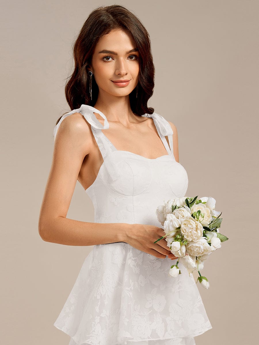 Bow Straps Floral Lace Tiered Wedding Guest Dresses #color_Cream