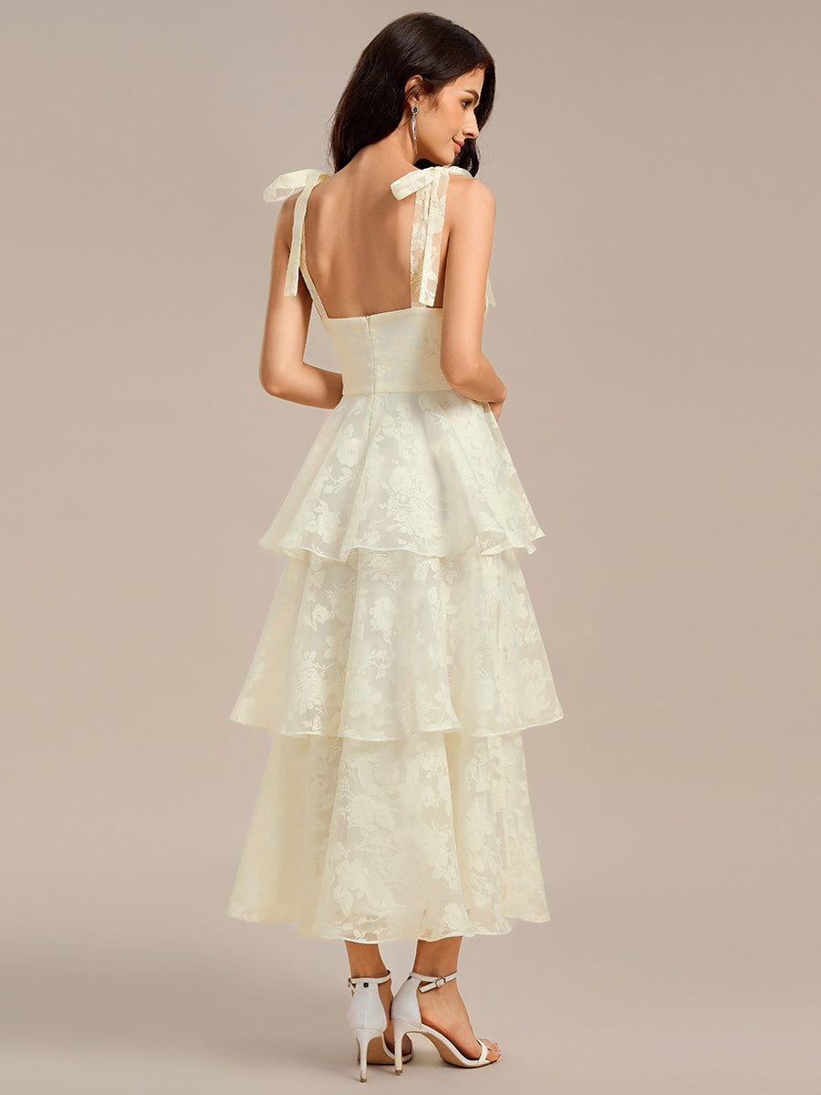 Bow Straps Floral Lace Tiered Wedding Guest Dresses #color_Yellow