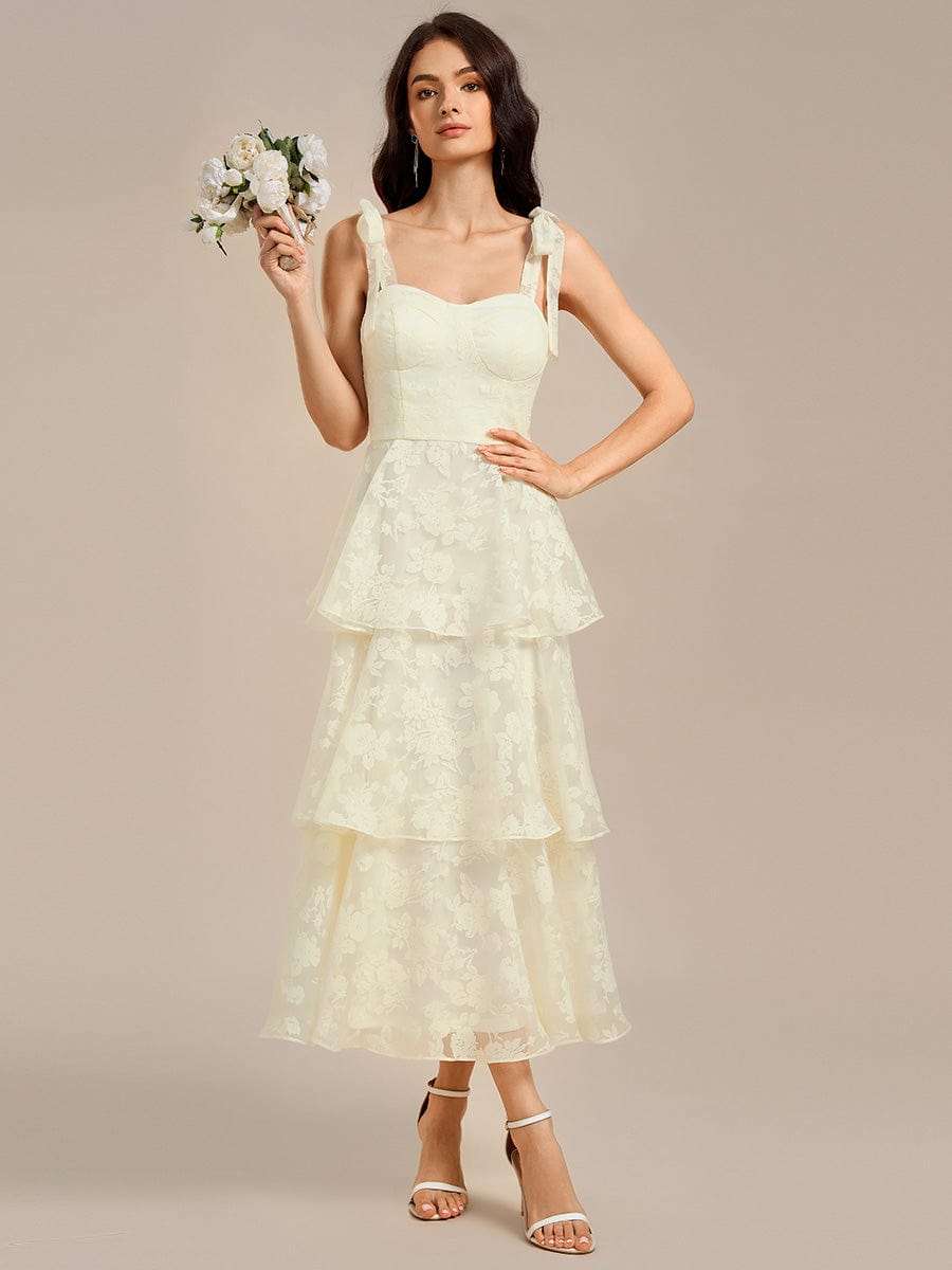Bow Straps Floral Lace Tiered Wedding Guest Dresses #color_Yellow