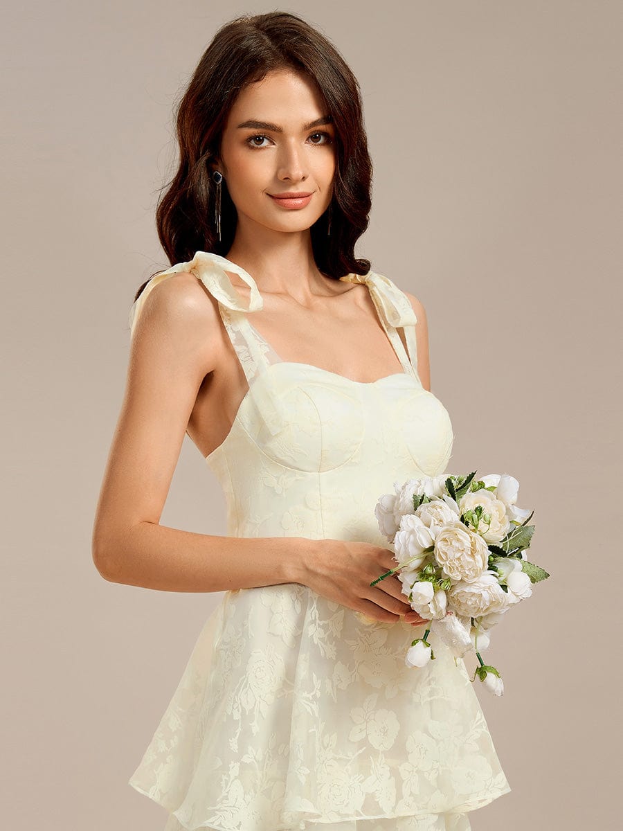 Bow Straps Floral Lace Tiered Wedding Guest Dresses #color_Yellow