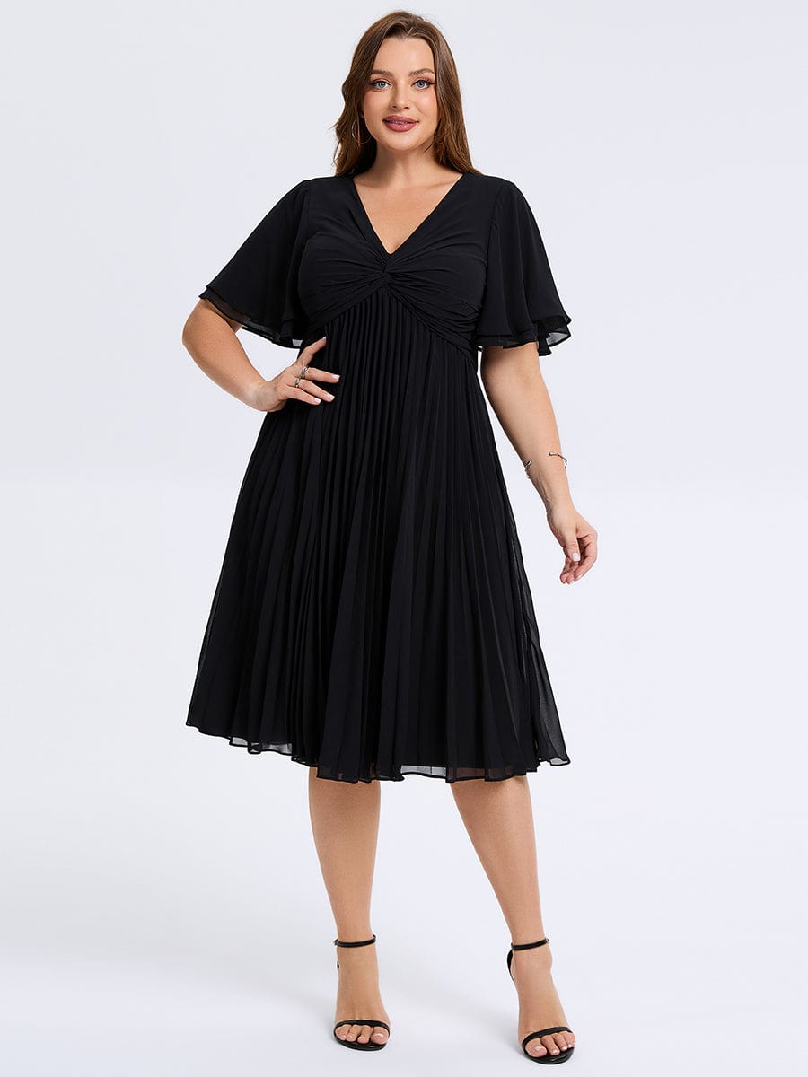 Plus Size Pleated Chiffon Wedding Guest Dress #color_Black