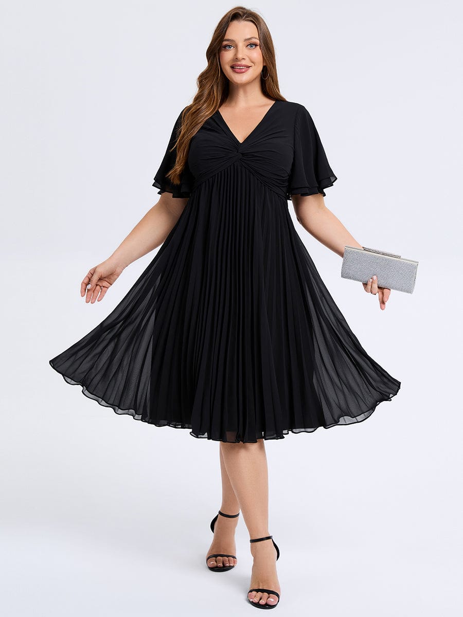Plus Size Pleated Chiffon Wedding Guest Dress #color_Black