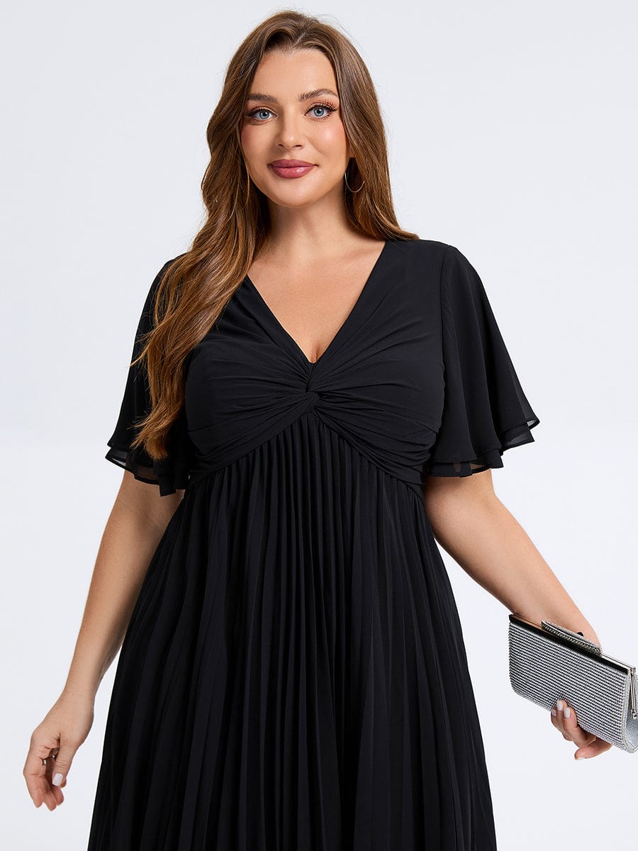 Plus Size Pleated Chiffon Wedding Guest Dress #color_Black