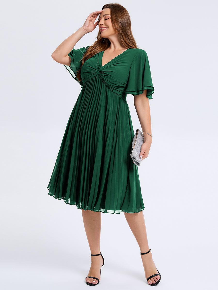 Plus Size Pleated Chiffon Wedding Guest Dress #color_Dark Green