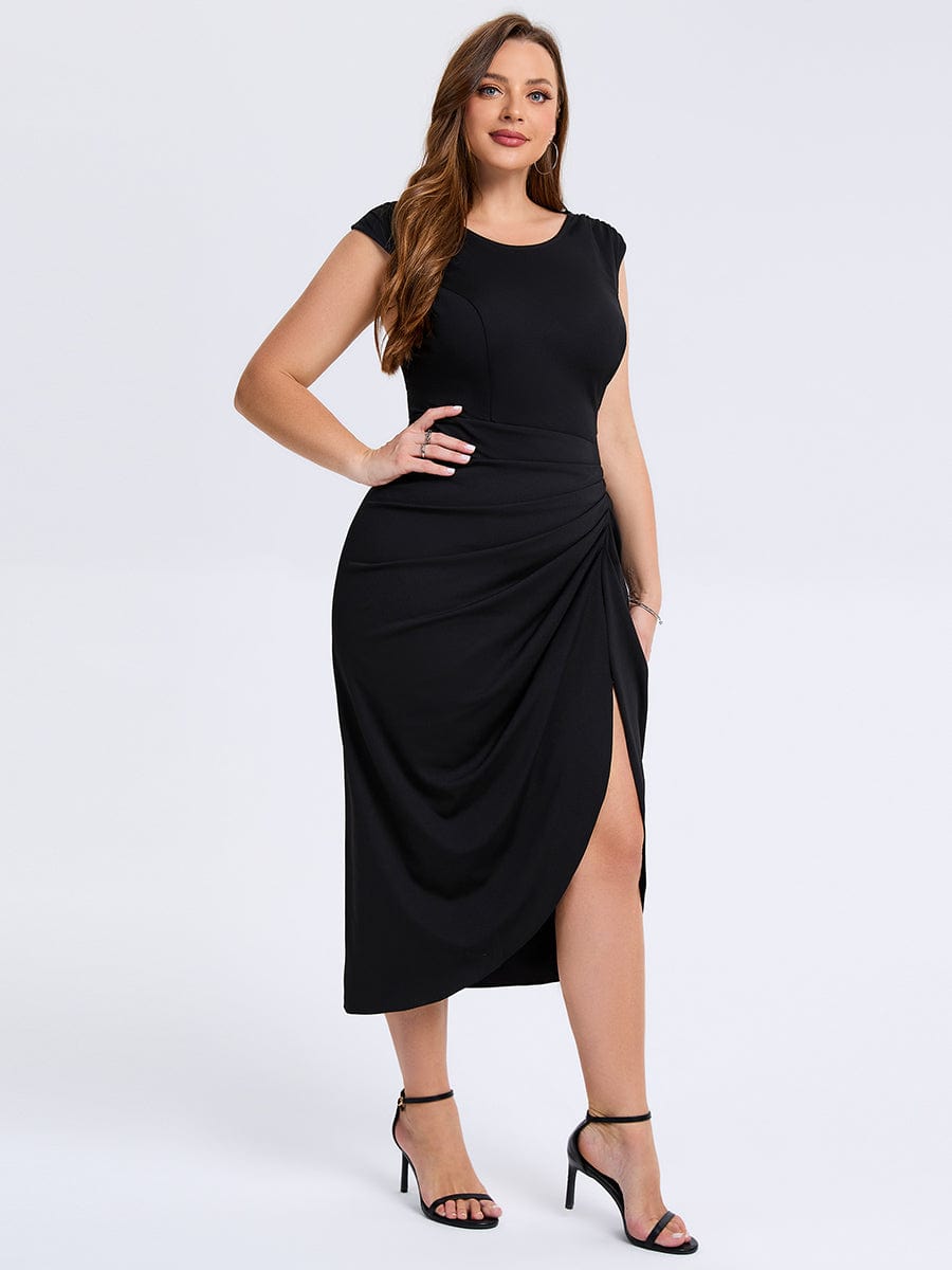 Plus Size Slit Bodyon Wedding Guest Dress #color_Black