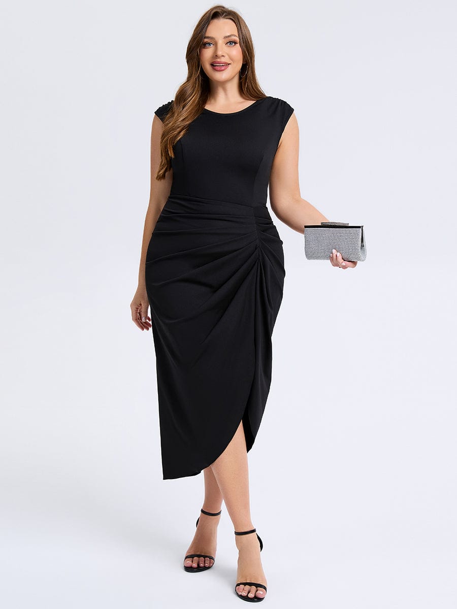 Plus Size Slit Bodyon Wedding Guest Dress #color_Black
