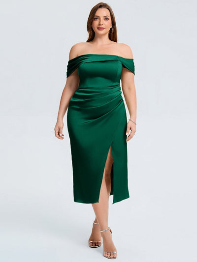 pretty DIANELLE|Plus Size Slit Satin Wedding Guest Dress