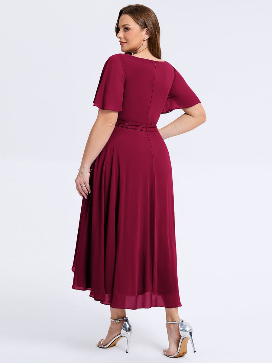 Plus Size Tie Knot Chiffon Wedding Guest Dress #color_Burgundy