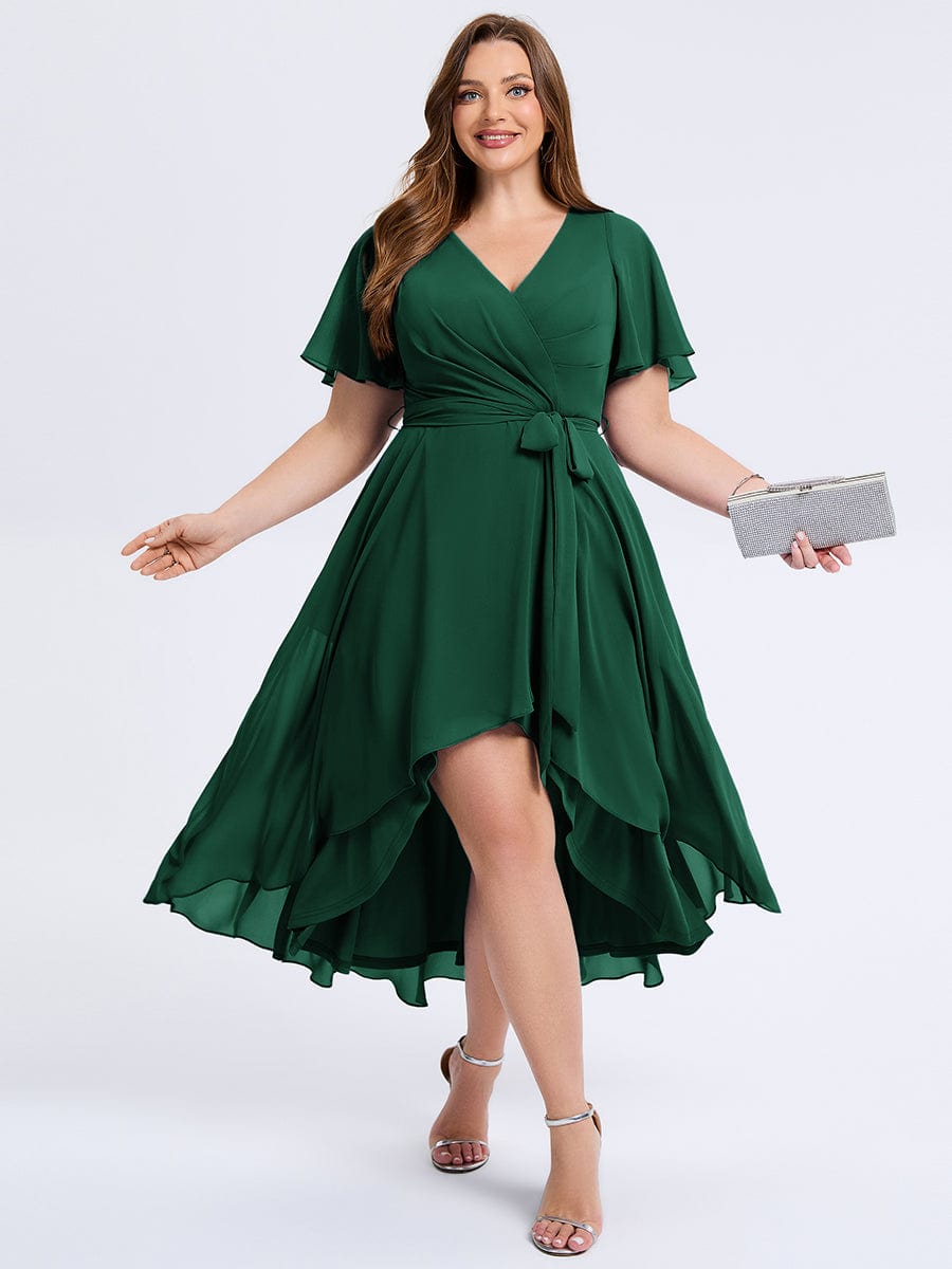 Plus Size Tie Knot Chiffon Wedding Guest Dress #color_Dark Green
