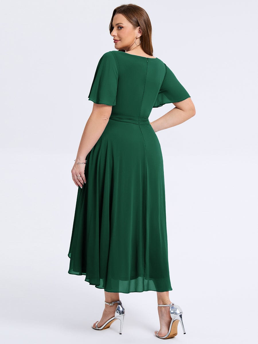 Plus Size Tie Knot Chiffon Wedding Guest Dress #color_Dark Green