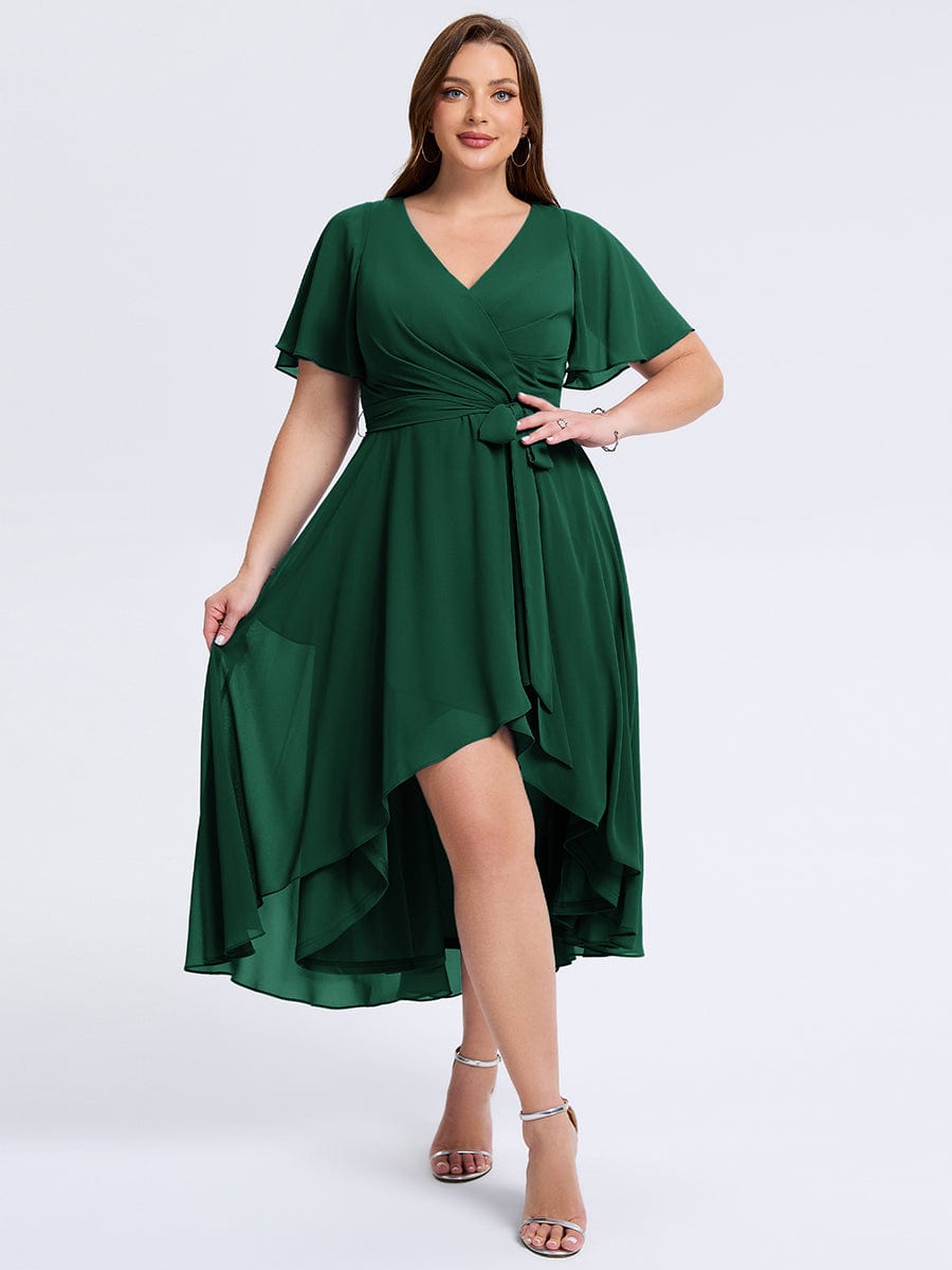 Plus Size Tie Knot Chiffon Wedding Guest Dress #color_Dark Green