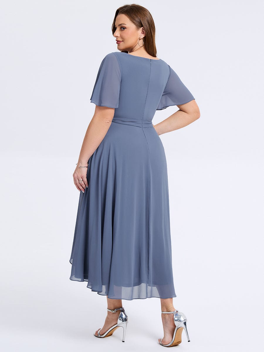Plus Size Tie Knot Chiffon Wedding Guest Dress #color_Dusty Blue