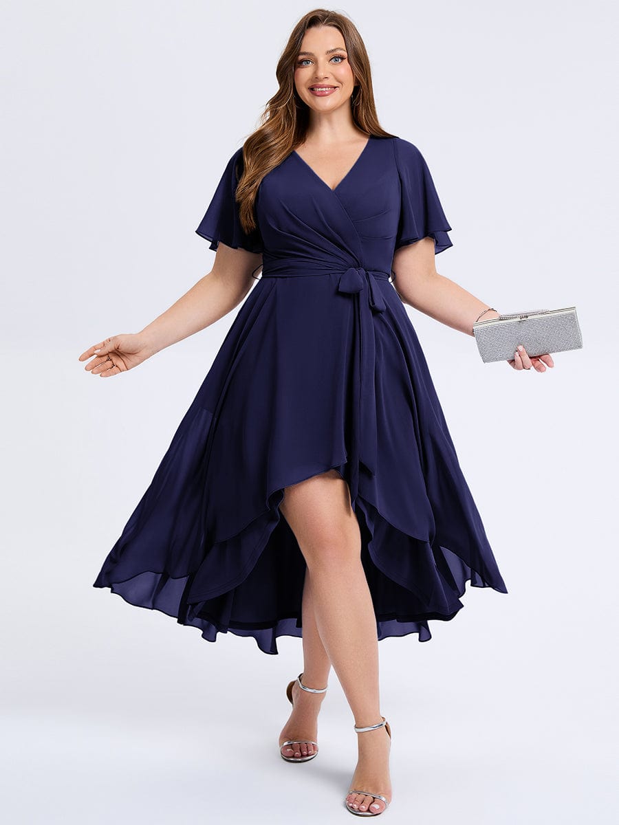 Plus Size Tie Knot Chiffon Wedding Guest Dress #color_Navy Blue
