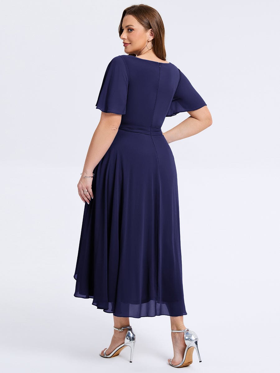Plus Size Tie Knot Chiffon Wedding Guest Dress #color_Navy Blue