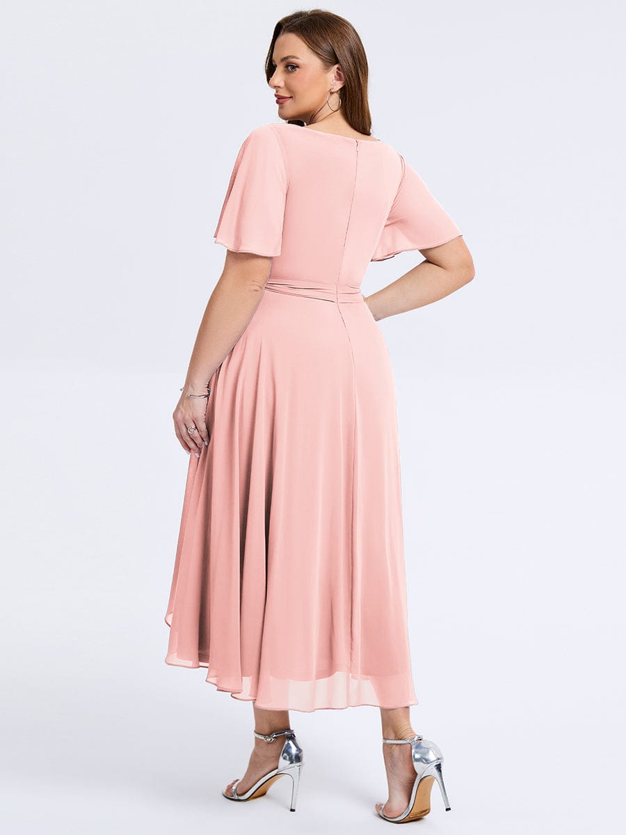 Plus Size Tie Knot Chiffon Wedding Guest Dress #color_Pink