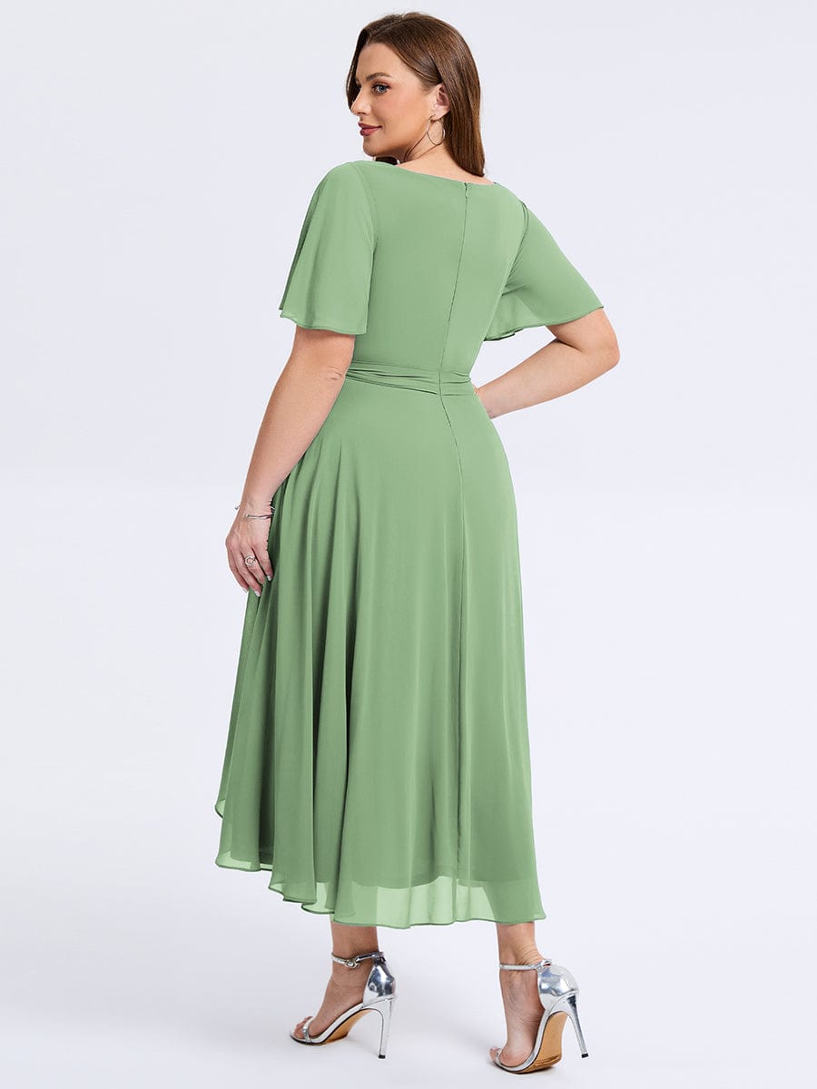 Plus Size Tie Knot Chiffon Wedding Guest Dress #color_Sage Green