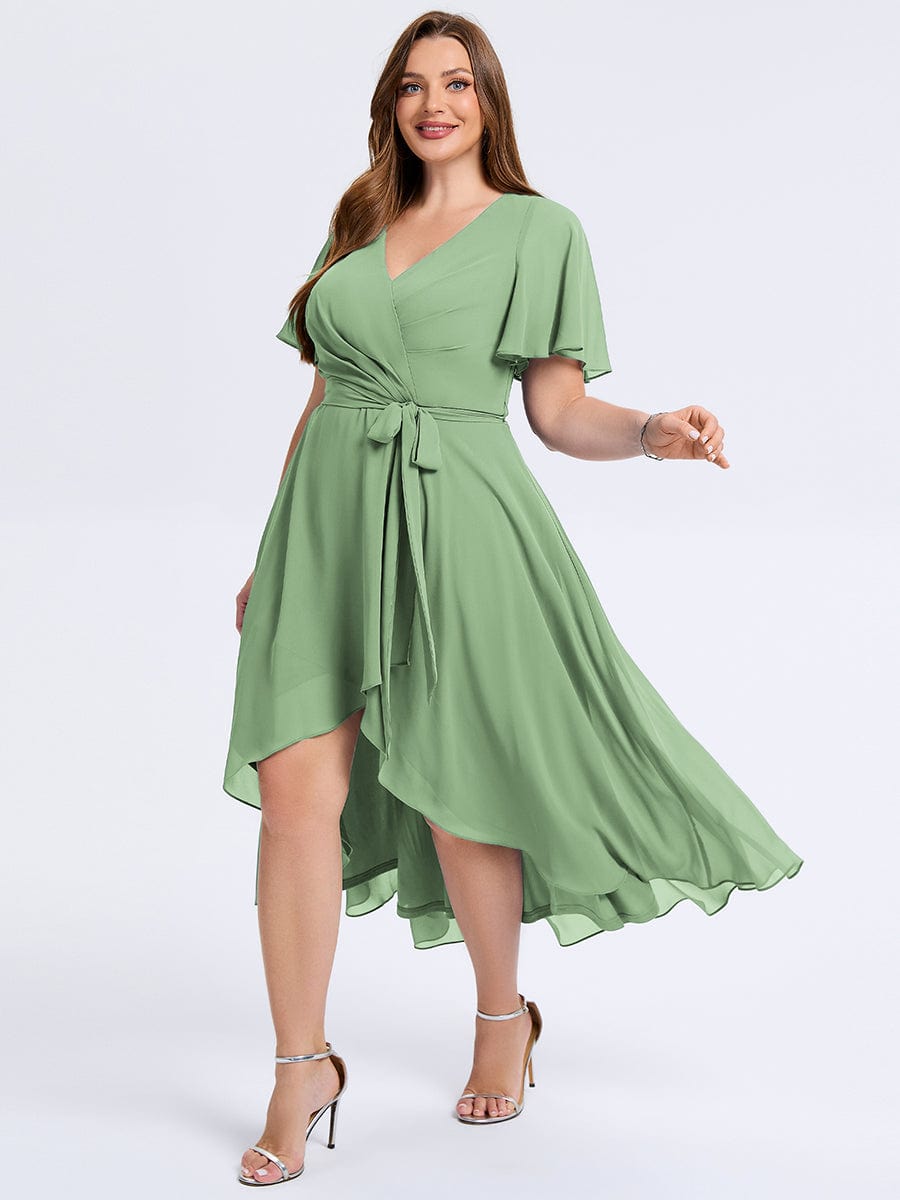 Plus Size Tie Knot Chiffon Wedding Guest Dress #color_Sage Green