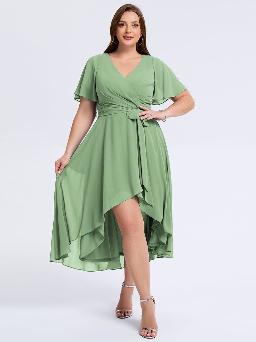 Plus Size Tie Knot Chiffon Wedding Guest Dress #color_Sage Green