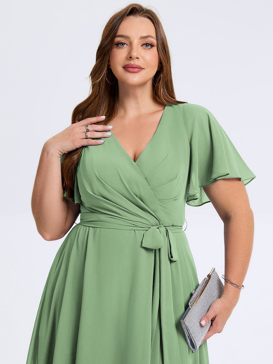 Plus Size Tie Knot Chiffon Wedding Guest Dress #color_Sage Green