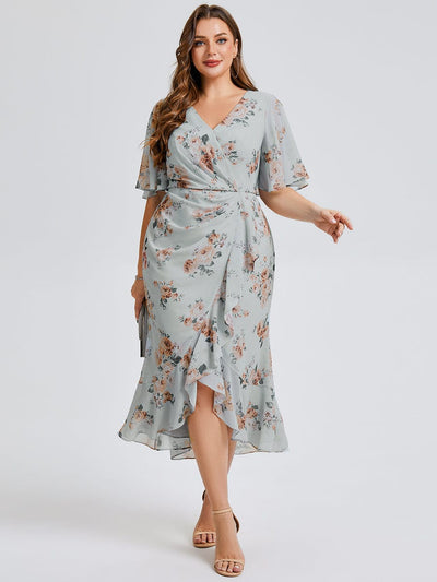 Plus Size Printed Mermaid Chiffon Wedding Guest Dress #color_Amber Bloom