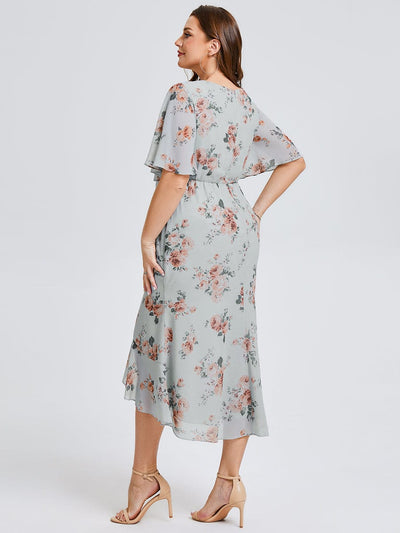Plus Size Printed Mermaid Chiffon Wedding Guest Dress #color_Amber Bloom