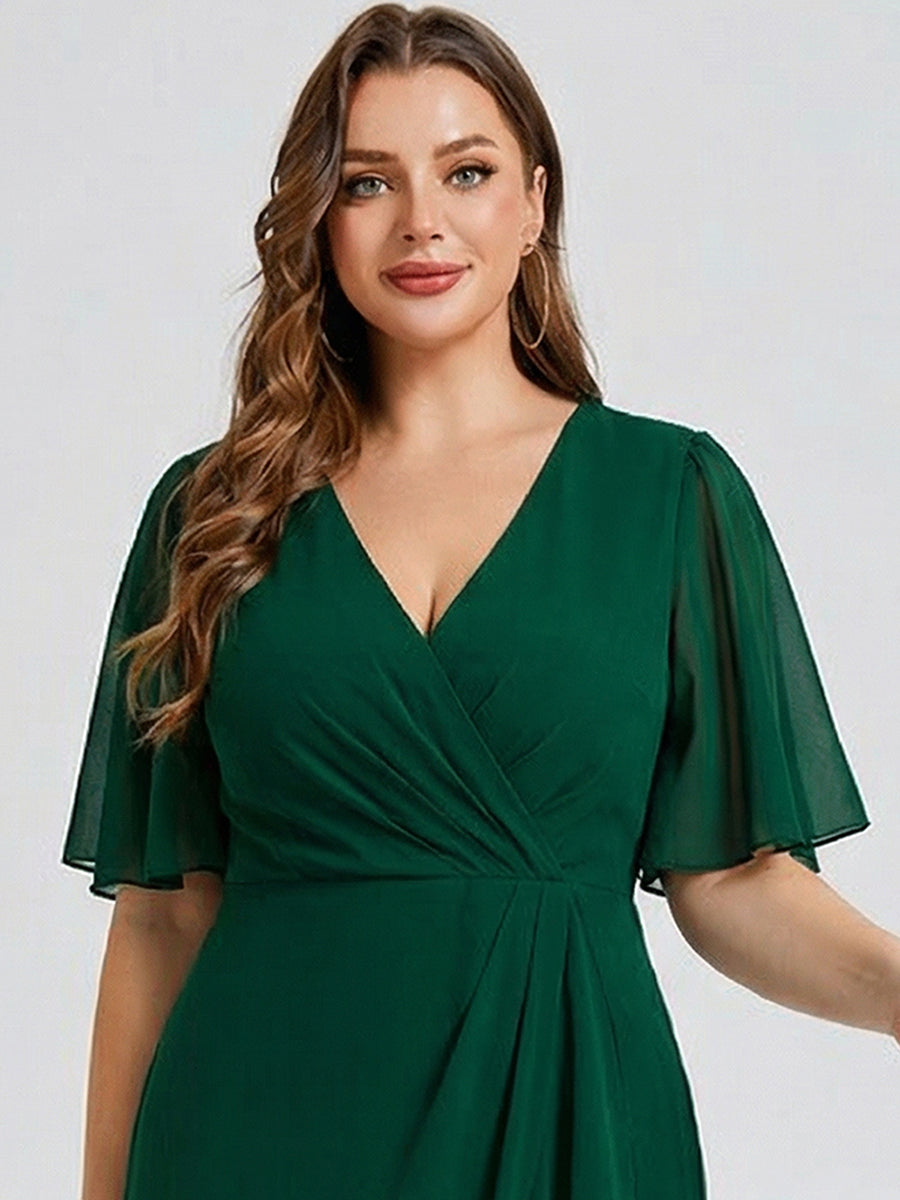 Plus Size Printed Bodycon V-Neck Midi Dress #color_Dark Green